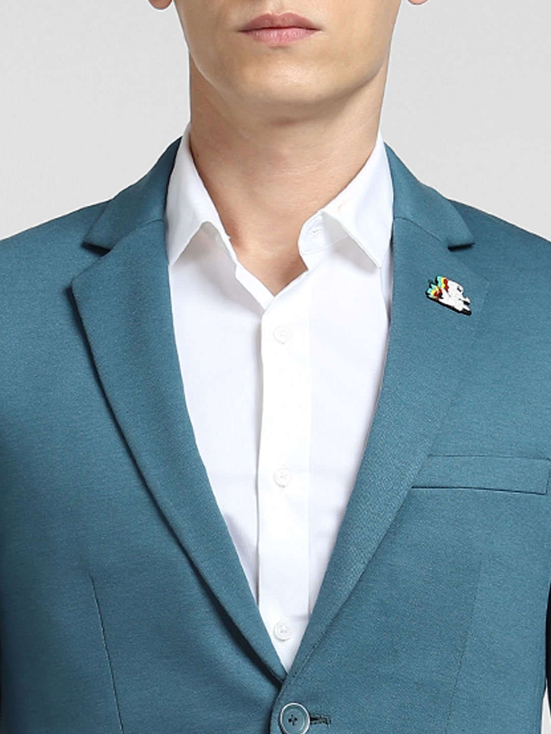 Casal Blue Plain-Solid Premium Wool Blend Single Breasted Blazers For Men.